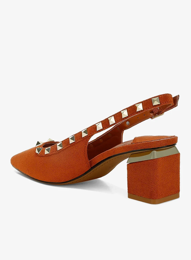London Rag Tan Stud Emebllished Microfiber Sandals in Tan for Women | Best Price UAE