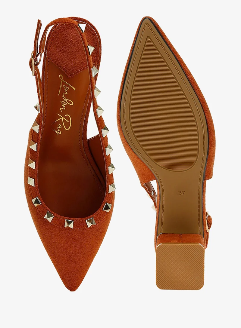 London Rag Tan Stud Emebllished Microfiber Sandals in Tan for Women | Best Price UAE