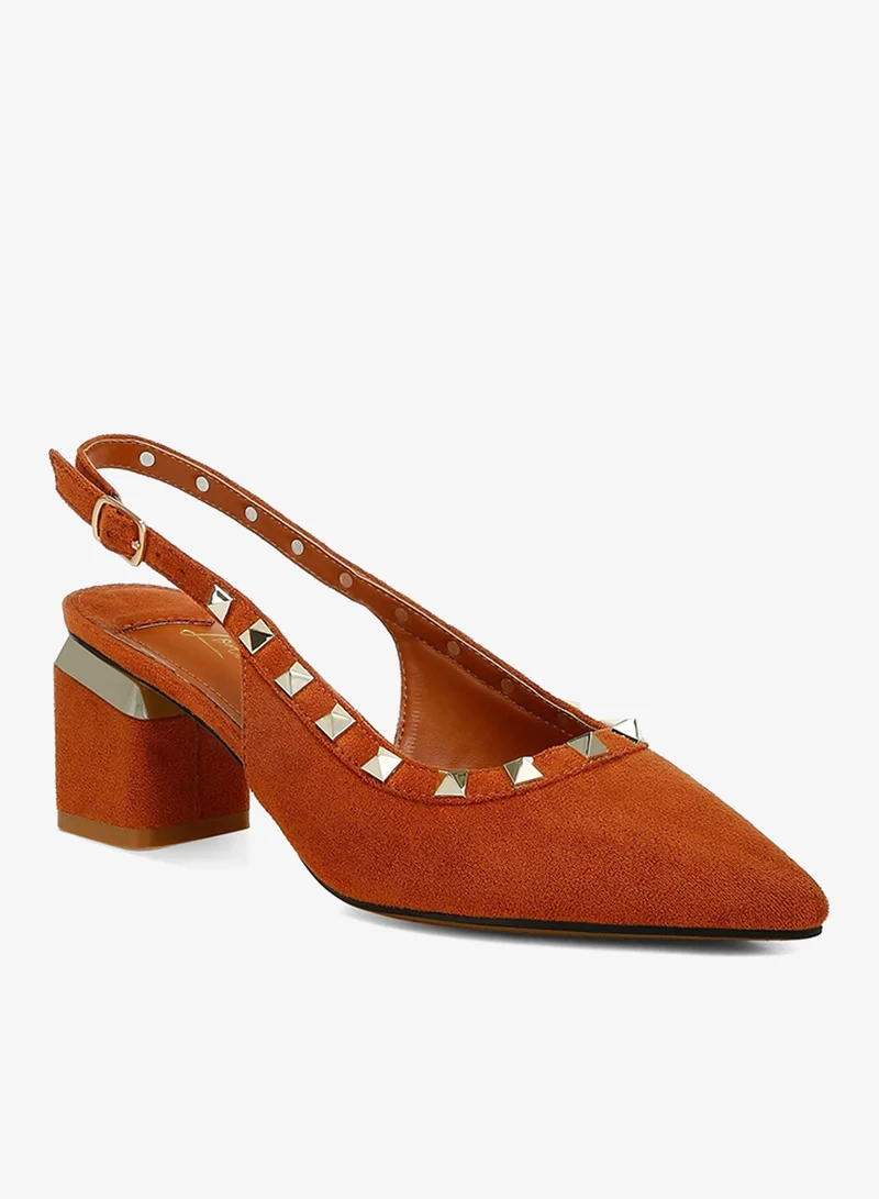 London Rag Tan Stud Emebllished Microfiber Sandals in Tan for Women | Best Price UAE