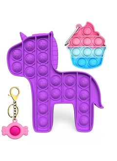 FunBlast FunBlast 3 in 1 Unicorn Pop Fidget Toy for Girls with Keychain, Pop it Toys Set of 3, Kids Toy, Kids pop it (Random Color)  - Image 1