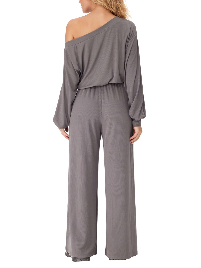 CIDER Women's Casual Jumpsuits with Pockets Asymmetrical Neck Drawstring long Sleeve Off Shoulder Lounge Outfits Pajama - Image 5