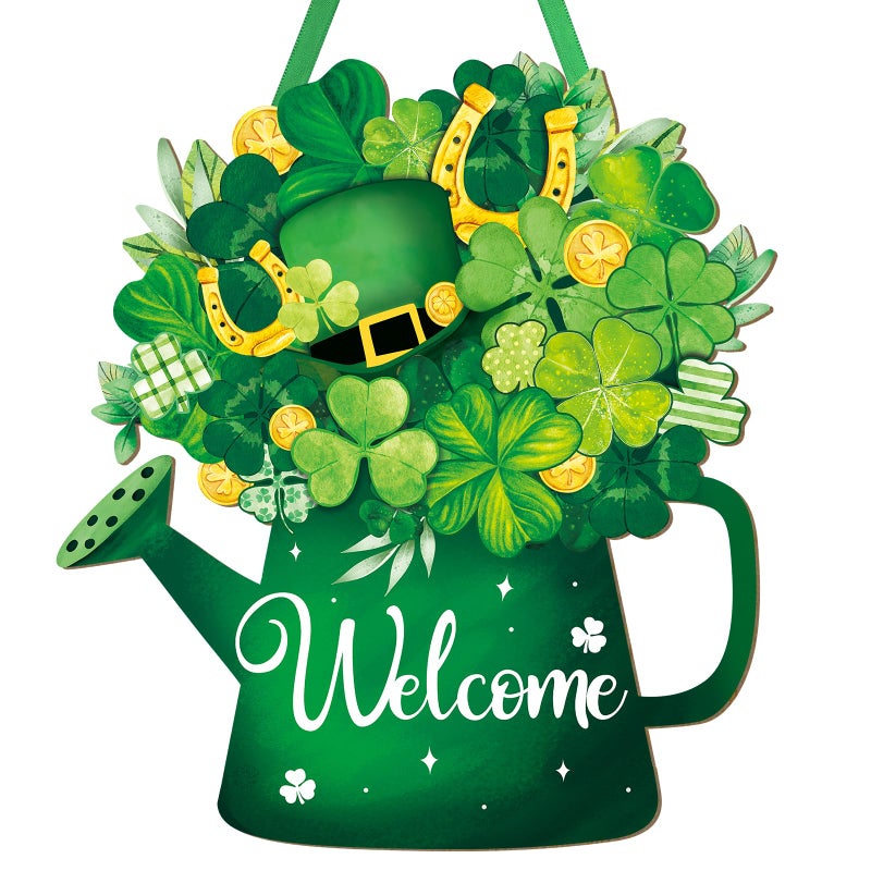 Sophena Wooden St Patricks Day Decoration Saint Shamrock Door Wreath for Front Door Sign Wall Signs Shamrock Clover Spring Decoration St Patricks Day Irish Sign Welcome Hanging for Home Wall Decor Party Outdoor indoor Supply - Image 2