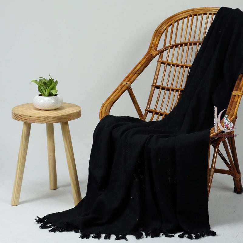 Cotton Sofa Throw 50 x 70 Inches Handmade Throw Cotton Color Black Pack of 2 RDYTH00002 - Image 1