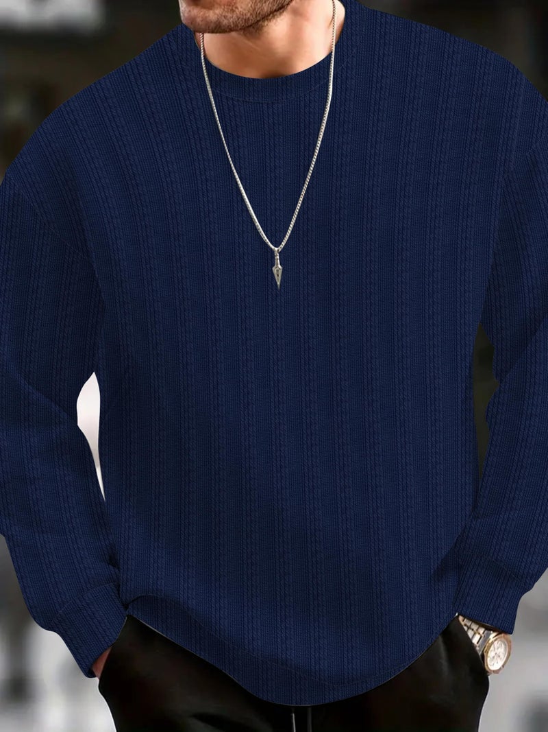 KAJARU Men's Ribbed Crewneck Full Sleeve T-Shirt, Available in Black, Navy Blue, Brown (in, Alpha, XL, Regular, Blue) - Image 2