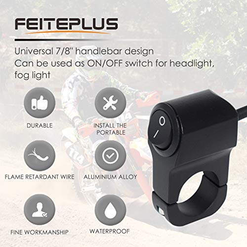 Feiteplus 7/8" Motorcycle Handlebar Mount ON-Off Switch DC 12V for Motorbike Fog Lamp Head Light Electrical System - Image 3