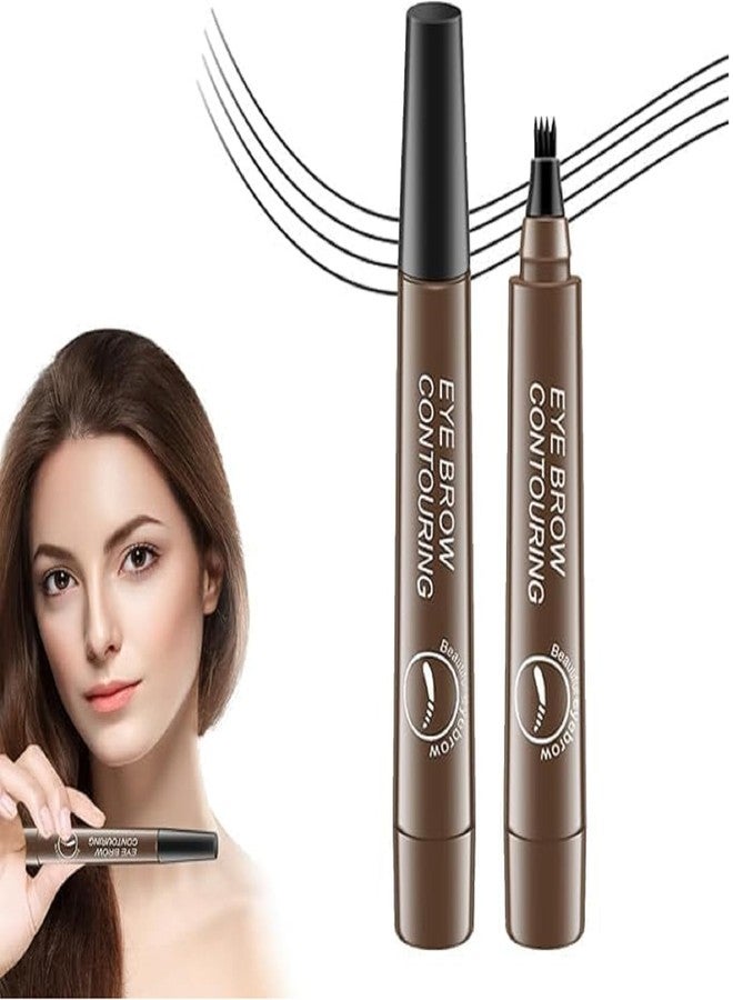 KRYLAR Eyebrow Contouring Pen with 4 Tip Fork Applicator Microblading Effect Eyebrow Pen Waterproof & Smudge Proof Long Lasting Brow Marker for Natural Hair-Like Brows for girls & women (Brown) - Image 2