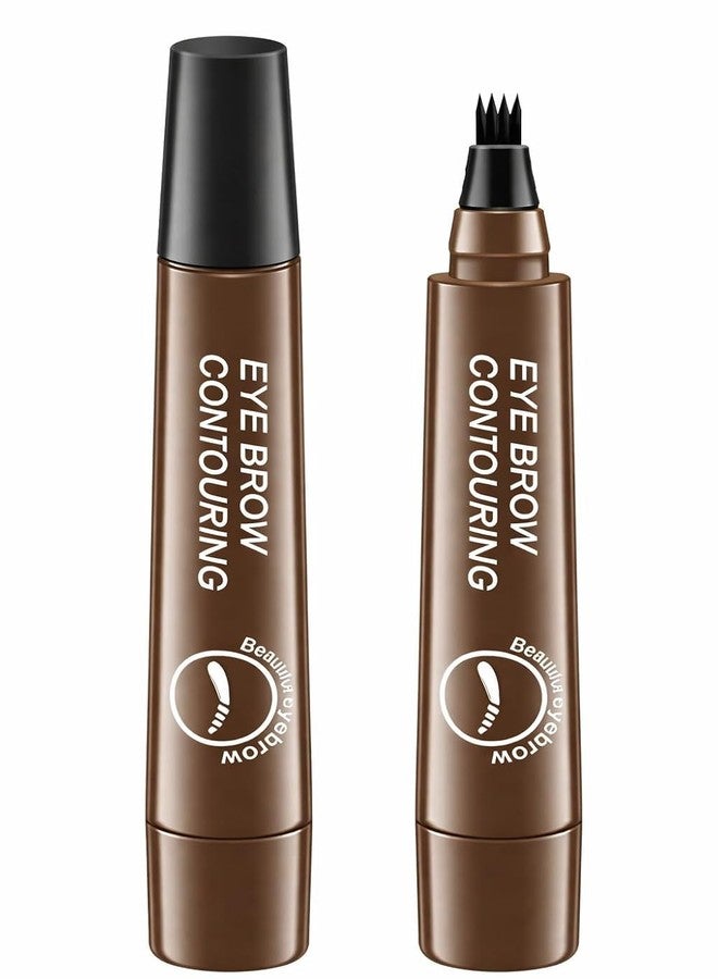 KRYLAR Eyebrow Contouring Pen with 4 Tip Fork Applicator Microblading Effect Eyebrow Pen Waterproof & Smudge Proof Long Lasting Brow Marker for Natural Hair-Like Brows for girls & women (Brown) - Image 1