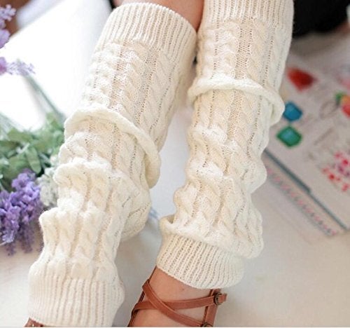 Elandy Knit Winter Thermal Warm Leg Warmers-Long Socks Boot Cuffs Topper Legging Pads For Women Lady Girls Best Xmas Gift (White) - Image 2