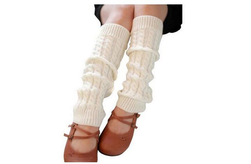 Elandy Knit Winter Thermal Warm Leg Warmers-Long Socks Boot Cuffs Topper Legging Pads For Women Lady Girls Best Xmas Gift (White) - Image 1