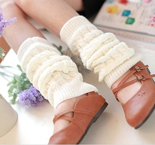 Elandy Knit Winter Thermal Warm Leg Warmers-Long Socks Boot Cuffs Topper Legging Pads For Women Lady Girls Best Xmas Gift (White) - Image 3