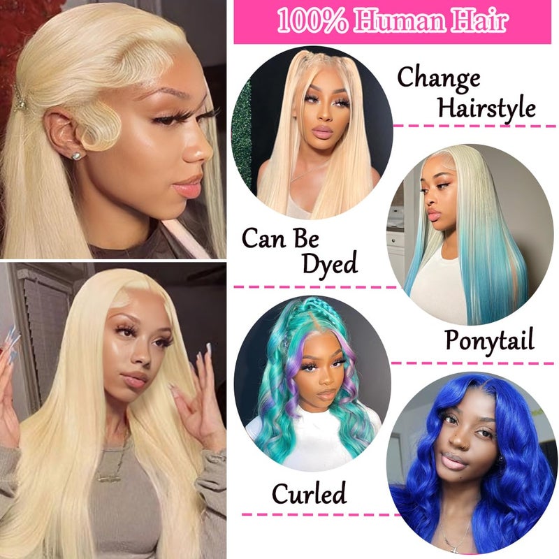 LETMIEO 613 Lace Front Wig Human Hair 13x6 HD Transparent 180% Density Blonde Lace Front Wigs Human Hair Pre Plucked 613 HD Lace Frontal Wig Straight Lace Front Wigs 34 Inch Blonde Glueless Wigs Human Hair - Image 4