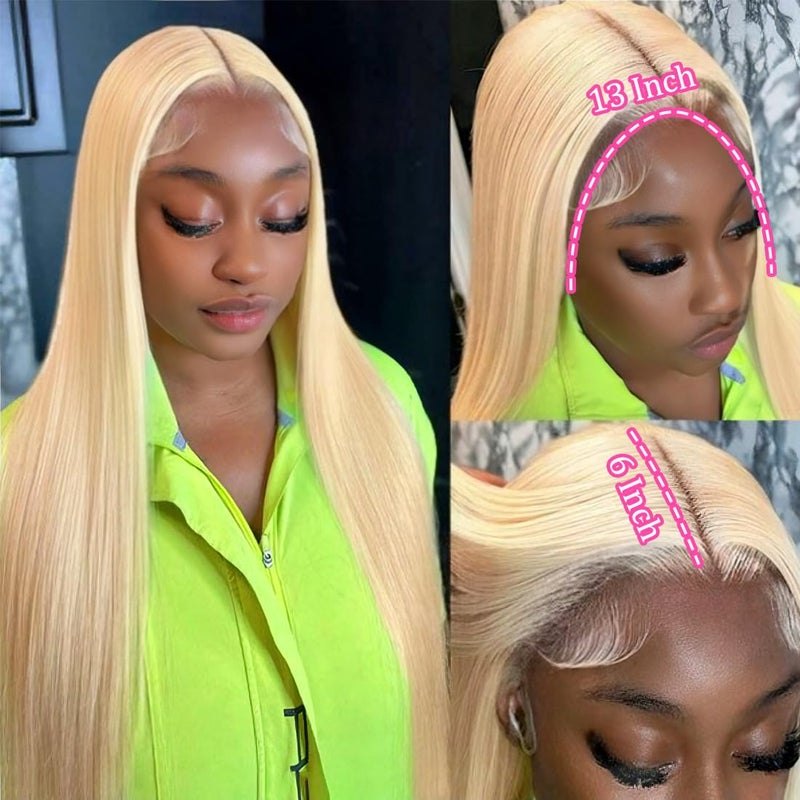 LETMIEO 613 Lace Front Wig Human Hair 13x6 HD Transparent 180% Density Blonde Lace Front Wigs Human Hair Pre Plucked 613 HD Lace Frontal Wig Straight Lace Front Wigs 34 Inch Blonde Glueless Wigs Human Hair - Image 5