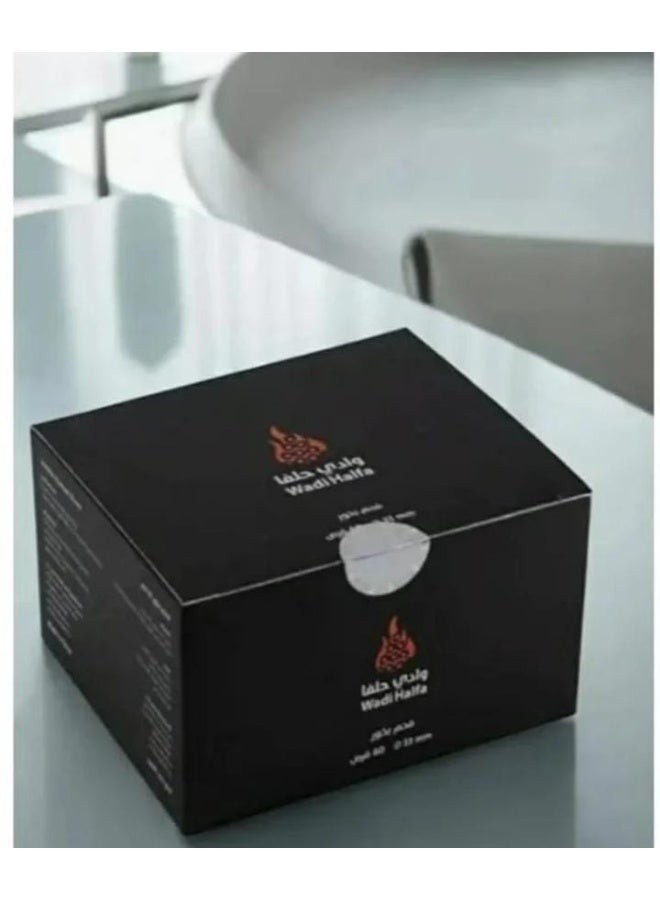 Wadi Halfa Black Incense Charcoal Round Large Size Fast Ignition 50mm Box Contains 60 Pieces