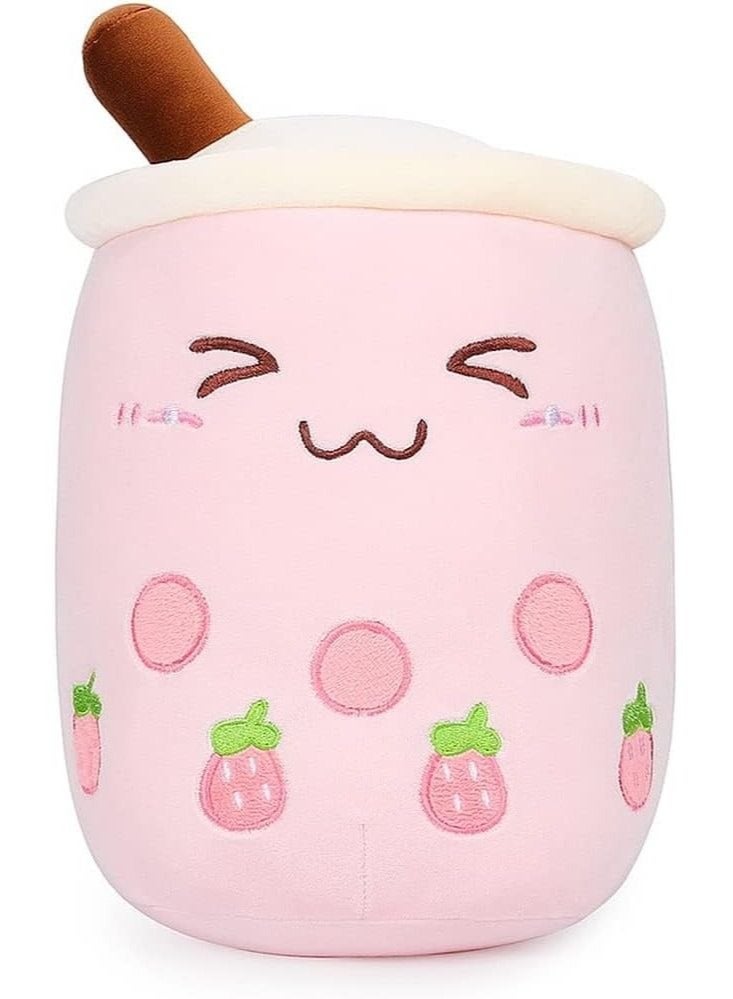 Captaintech Kids Pillow Cushion 9.4 Inch Stuffed Boba Plushie Bubble Tea Plush Pillow Cartoon Cylindrical Milk Boba Pillow Super Soft Hugging Cushion Realistic Plush Food Toy Gifts for Boy Girl - Image 1