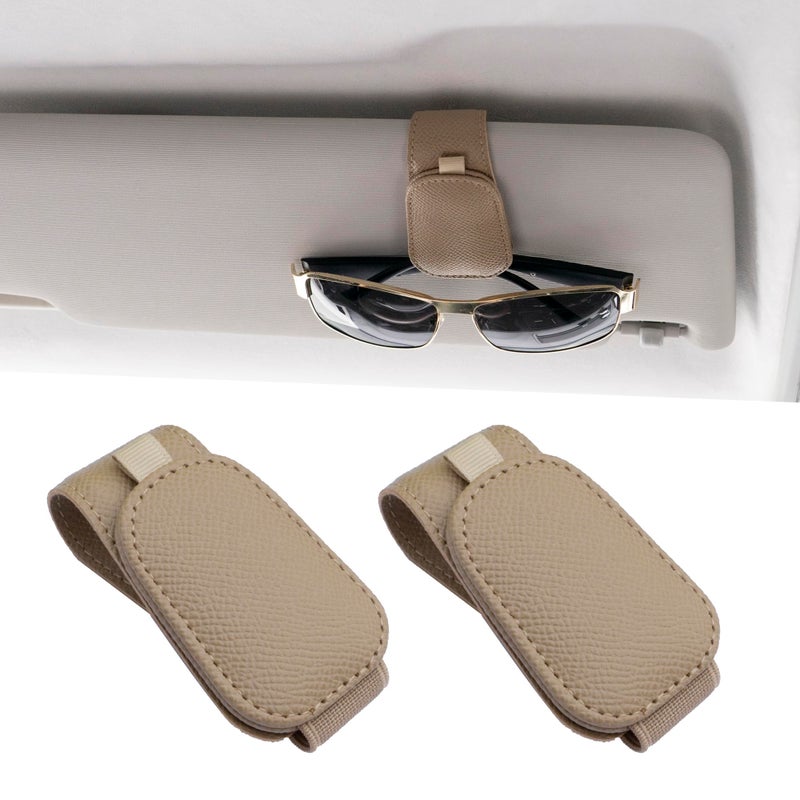 Yuoyar 2 Packs Magnetic Sunglass Holder for Car Visor Beige - Image 3