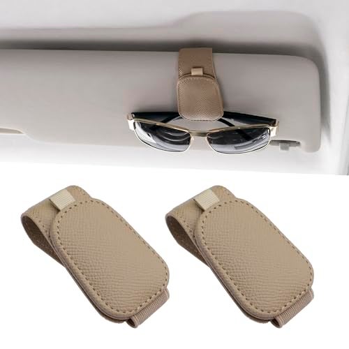 Yuoyar 2 Packs Magnetic Sunglass Holder for Car Visor Beige - Image 1