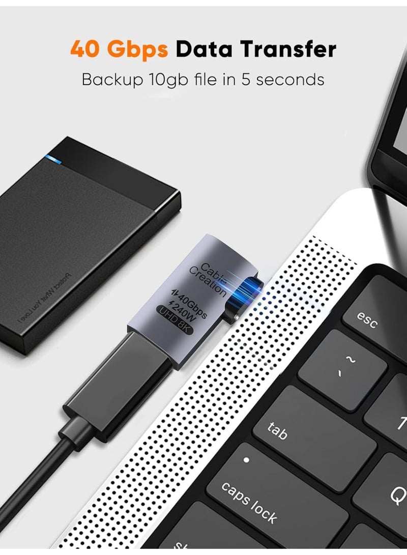 CableCreation Right Angle USB C Adapter, USB C Male to Female 90 Degree Adapter 40Gbps 240W Compatible with Thunderbolt 4, USB 4, Notebook, PC, Tablet, Phone and More, Right Angle - Image 2