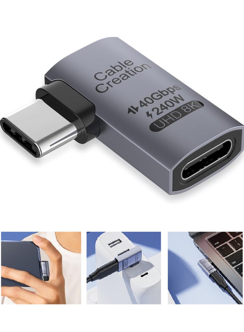 CableCreation Right Angle USB C Adapter, USB C Male to Female 90 Degree Adapter 40Gbps 240W Compatible with Thunderbolt 4, USB 4, Notebook, PC, Tablet, Phone and More, Right Angle - Image 1