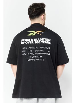 Reebok Men Sportswear Fit Brand Logo Short Sleeves Outdoor T-Shirt, Black  - Image 2