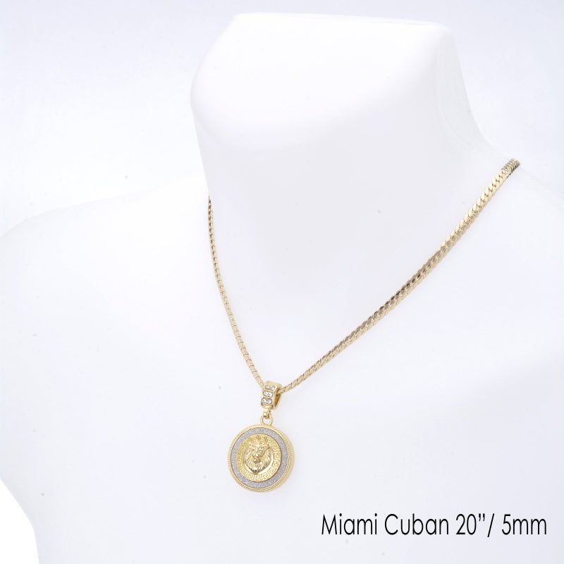 metaltree98 Fashion Iced CZ Lion Head Medallion Pendant 20" Miami Cuban Chain Necklace MCP 2048 G (20") - Image 3