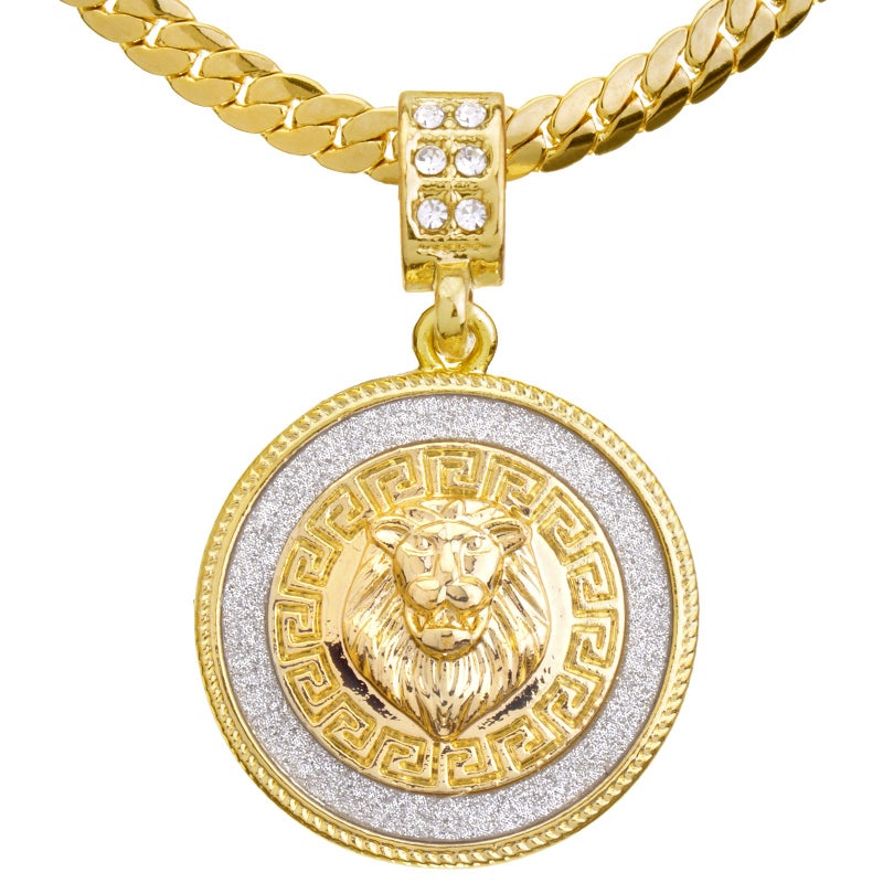 metaltree98 Fashion Iced CZ Lion Head Medallion Pendant 20" Miami Cuban Chain Necklace MCP 2048 G (20") - Image 1