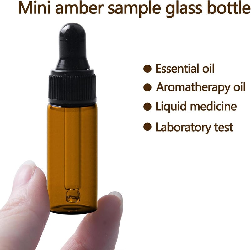 Easeen Sample Dropper Bottles, Mini Dropper Bottles with 2 Pcs Plastic Droppers for Traveling Essential Oils DIY Cosmetic Liquid Sample Perfume, Amber, 5ML-50PCS, medicinal - Image 3