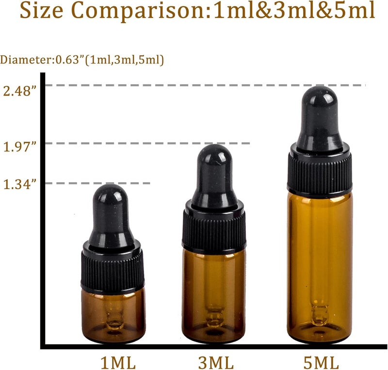 Easeen Sample Dropper Bottles, Mini Dropper Bottles with 2 Pcs Plastic Droppers for Traveling Essential Oils DIY Cosmetic Liquid Sample Perfume, Amber, 5ML-50PCS, medicinal - Image 2