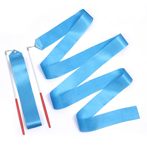 KINBOM 2pcs Dance Ribbons, 78.7 Inch Long Twirling Dancing Ribbon Gymnastics Ribbon Streamers for Kids Artistic Dancing Training Party, with Ribbon Dancer Wand (Sky Blue) - Image 1