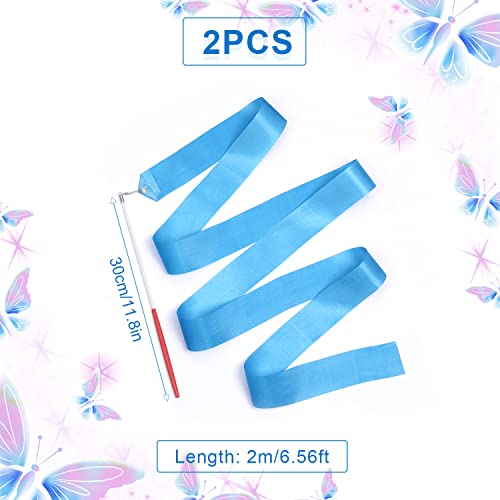 KINBOM 2pcs Dance Ribbons, 78.7 Inch Long Twirling Dancing Ribbon Gymnastics Ribbon Streamers for Kids Artistic Dancing Training Party, with Ribbon Dancer Wand (Sky Blue) - Image 2
