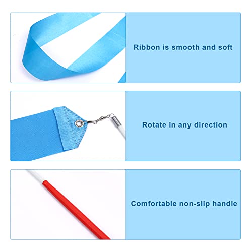 KINBOM 2pcs Dance Ribbons, 78.7 Inch Long Twirling Dancing Ribbon Gymnastics Ribbon Streamers for Kids Artistic Dancing Training Party, with Ribbon Dancer Wand (Sky Blue) - Image 4