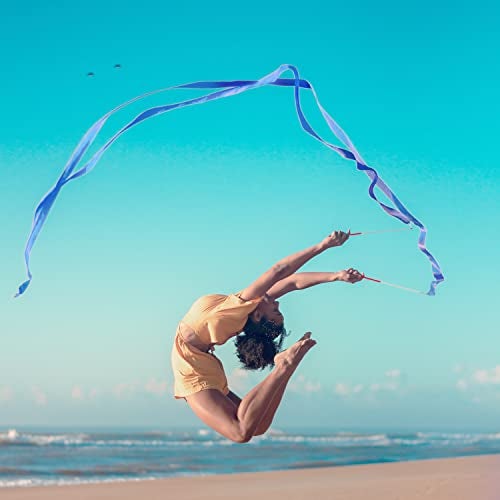KINBOM 2pcs Dance Ribbons, 78.7 Inch Long Twirling Dancing Ribbon Gymnastics Ribbon Streamers for Kids Artistic Dancing Training Party, with Ribbon Dancer Wand (Sky Blue) - Image 5