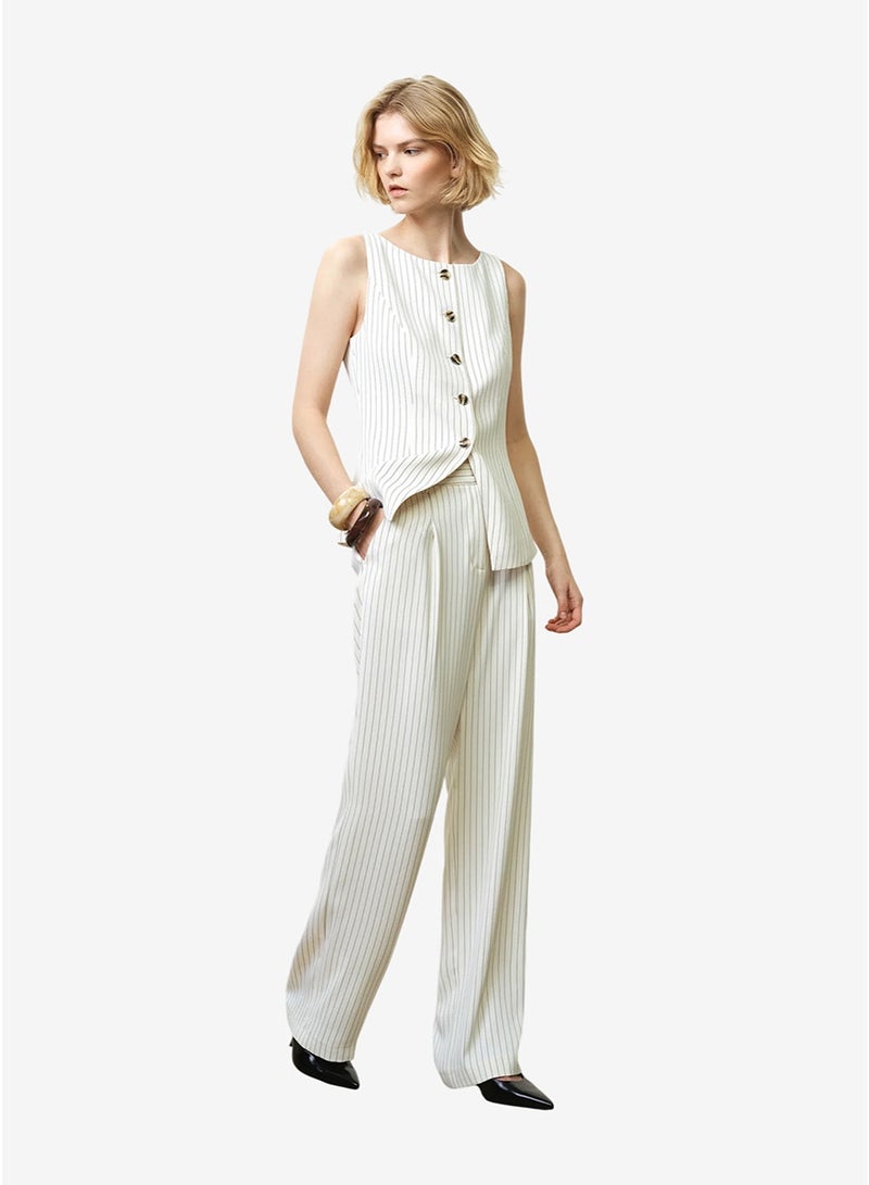 French Connection Women's Porcelain Cream/Blac Vinnie Pinstripe Trouser - Image 1