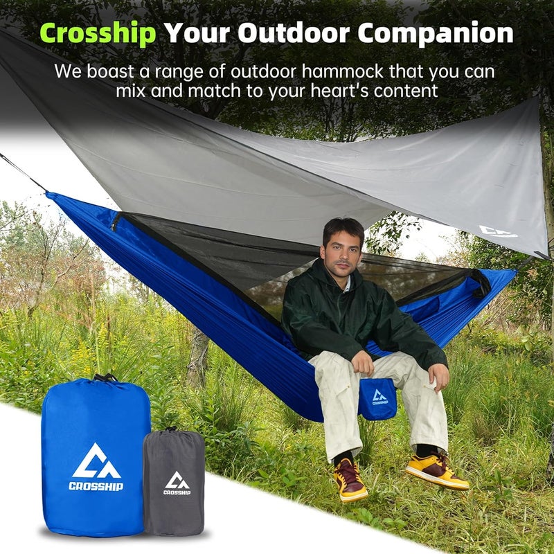 CROSSHIP Camping Hammock with Mosquito Net and Rain Fly Tarp - 2 Person Hammock Tent, Portable Parachute Nylon Hammock for Outdoor, Hiking, Backpacking, Backyard, Beach, Travel (Hold Up to 500lbs) - Image 4