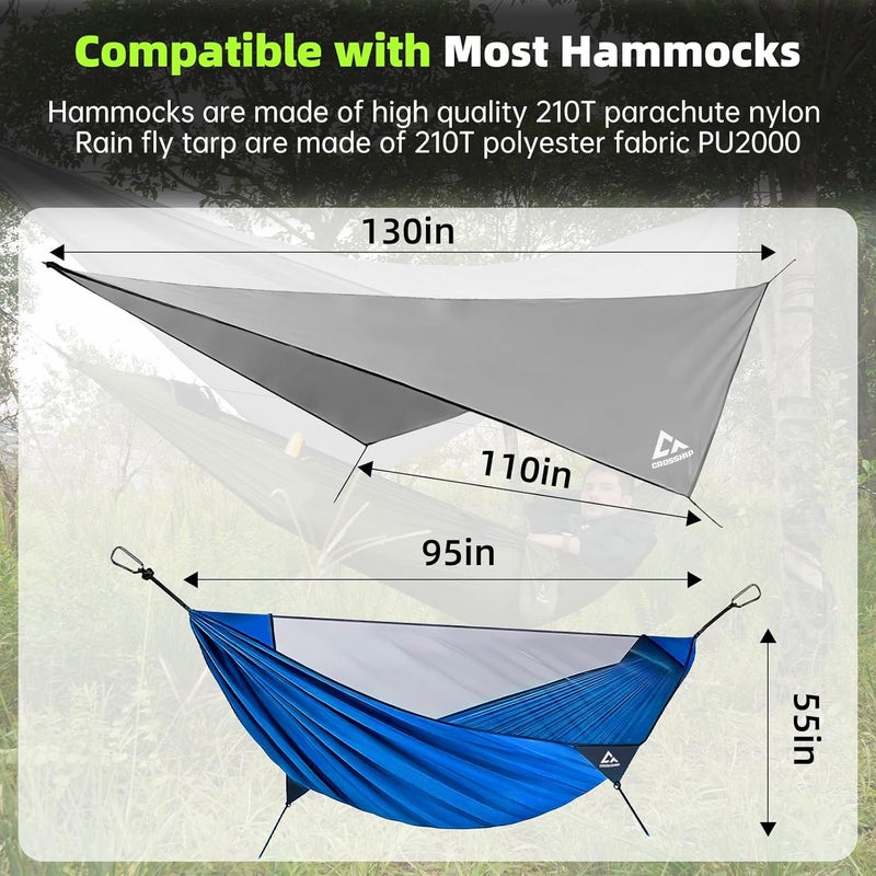CROSSHIP Camping Hammock with Mosquito Net and Rain Fly Tarp - 2 Person Hammock Tent, Portable Parachute Nylon Hammock for Outdoor, Hiking, Backpacking, Backyard, Beach, Travel (Hold Up to 500lbs) - Image 5