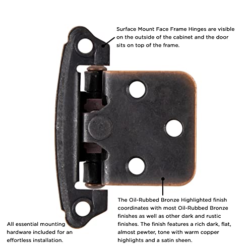 Hickory Hardware مفصلة خزانة هكوري هاردوير VP244-OBH بتصميم متغير للسطح مع إغلاق ذاتي - فتح بزاوية 170° لتطبيق إطار الوجه مع تركيب سهل، تشطيب برونزي مصقول - عبوة من 1 زوج - Image 4