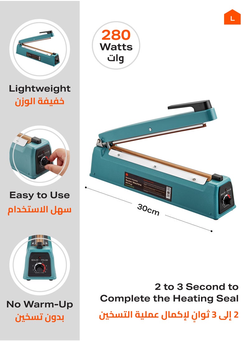 LAWAZIM - Electric Impulse Sealer Machine with BS Plug - 300mm - Ironclad - 280W - Adjustable Heat Sealer for Plastic Foil Kraft Bags -Durable Energy-Efficient for Home Kitchen Stores Small Businesses - Image 1