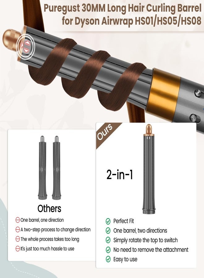PUREGUST 1.2IN Long Hair Barrels Attachment Compatible with Dyson Airwrap HS01 HS05 HS08 Accessories, Automatic Curling Iron Curlers for Soft Inward Curls Voluminous Outward Waves - Image 3