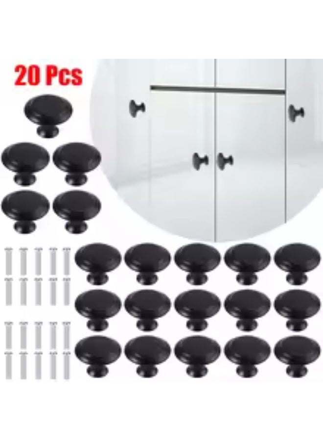 Chabeia 20 Piece Round Cabinet Knobs, Drawer Hardware - 27 mm Cabinet Knobs & Pulls for Dressers & Kitchens with Screw（Black） - Image 3