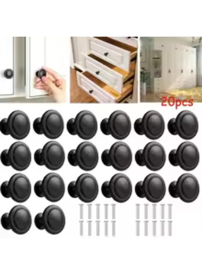 Chabeia 20 Piece Round Cabinet Knobs, Drawer Hardware - 27 mm Cabinet Knobs & Pulls for Dressers & Kitchens with Screw（Black） - Image 2