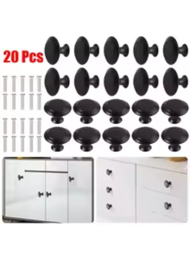 Chabeia 20 Piece Round Cabinet Knobs, Drawer Hardware - 27 mm Cabinet Knobs & Pulls for Dressers & Kitchens with Screw（Black） - Image 1