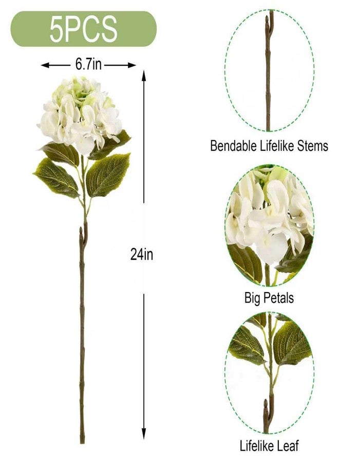 Acfruits 5Pcs Realistic White with Green Hydrangea Artificial Flowers with Stems 24 Inch Lifelike Faux Hydrangeas Flower Large Hydrangea for Weddings Bouquets Table Centerpieces Home Decor Party - Image 2