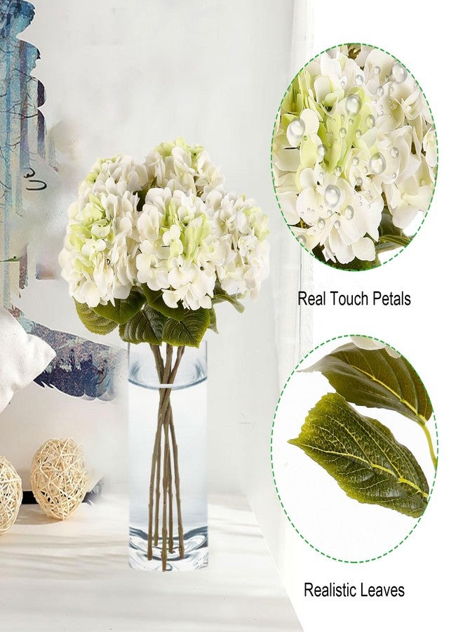 Acfruits 5Pcs Realistic White with Green Hydrangea Artificial Flowers with Stems 24 Inch Lifelike Faux Hydrangeas Flower Large Hydrangea for Weddings Bouquets Table Centerpieces Home Decor Party - Image 3