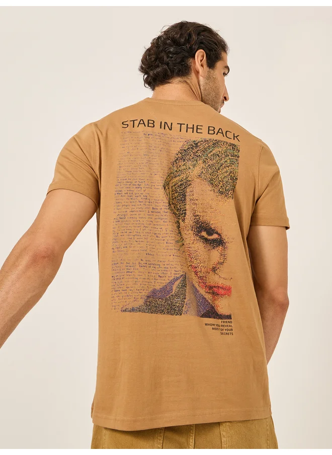 فورت كولينز Fort Collins Men Brown Graphic Printed Crew Neck T-Shirt