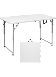 MOMENT 1.2M Foldable Lightweight Trestle Outdoor Camping Tables, Heavy Duty Plastic Outdoor Folding Picnic Table, Folding Trestle Table For Bbq Party, Folds In Half With Carry Handle, White [120×60×75Cm]  - Image 1