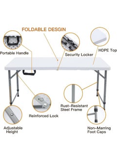 MOMENT 1.2M Foldable Lightweight Trestle Outdoor Camping Tables, Heavy Duty Plastic Outdoor Folding Picnic Table, Folding Trestle Table For Bbq Party, Folds In Half With Carry Handle, White [120×60×75Cm]  - Image 4