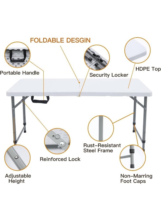 MOMENT 1.2M Foldable Lightweight Trestle Outdoor Camping Tables, Heavy Duty Plastic Outdoor Folding Picnic Table, Folding Trestle Table For Bbq Party, Folds In Half With Carry Handle, White [120×60×75Cm]  - Image 4