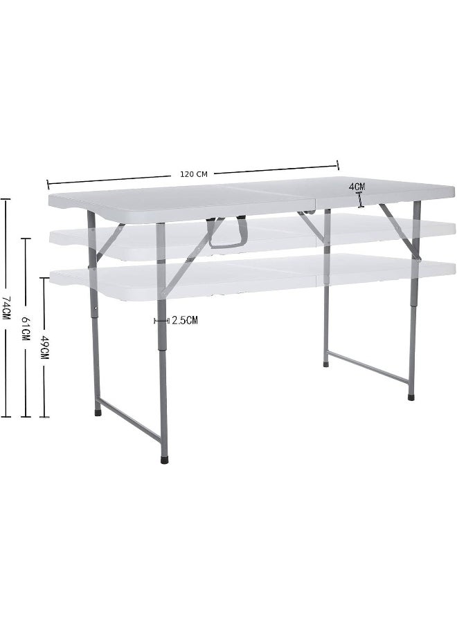 MOMENT 1.2M Foldable Lightweight Trestle Outdoor Camping Tables, Heavy Duty Plastic Outdoor Folding Picnic Table, Folding Trestle Table For Bbq Party, Folds In Half With Carry Handle, White [120×60×75Cm]  - Image 3