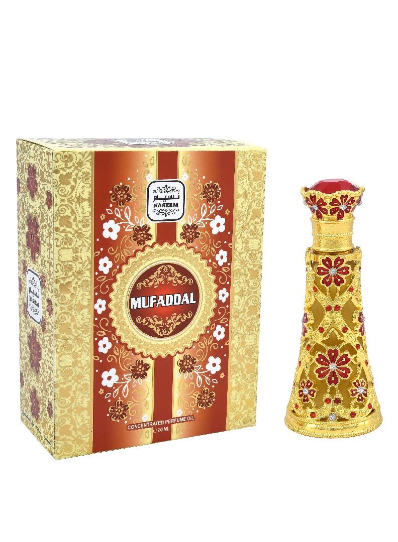 MUFADDAL Perfume Oil – 20ml by Naseem | Long-Lasting Alcohol-Free Attar for Men & Women | Oriental Arabic Perfume with Bergamot & Litsea Cubeba | Pocket-Sized Luxury Fragrance
