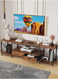 Yanara TV Stand with Fabric Drawers for 65 70 75 Inches TV - Entertainment Center and Industrial TV Console Table with Open Storage Shelves for Living Room, Bedroom - 160cmx55cmx40cm Rustic Brown  - Image 1