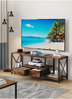 Yanara TV Stand with Fabric Drawers for 65 70 75 Inches TV - Entertainment Center and Industrial TV Console Table with Open Storage Shelves for Living Room, Bedroom - 160cmx55cmx40cm Rustic Brown  - Image 5